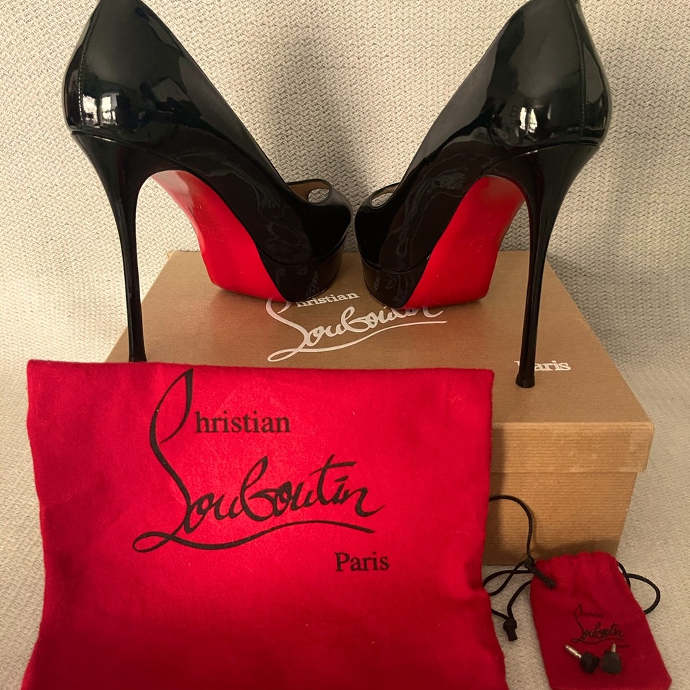 Christian Louboutin Fetish Peep 130 Patent Blk 41